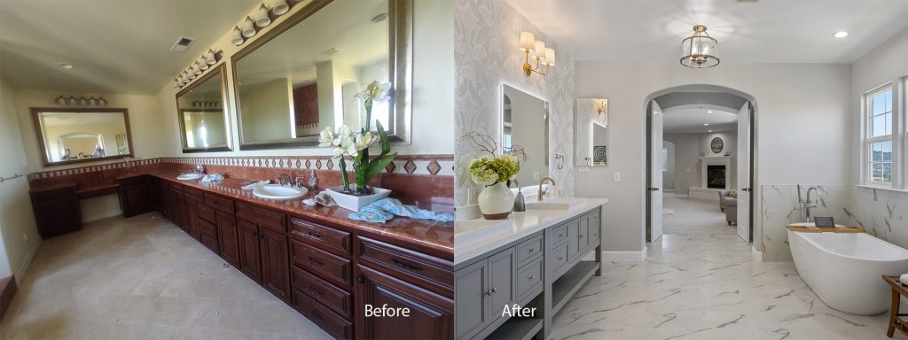 Before and after photo of a remodel to sell project